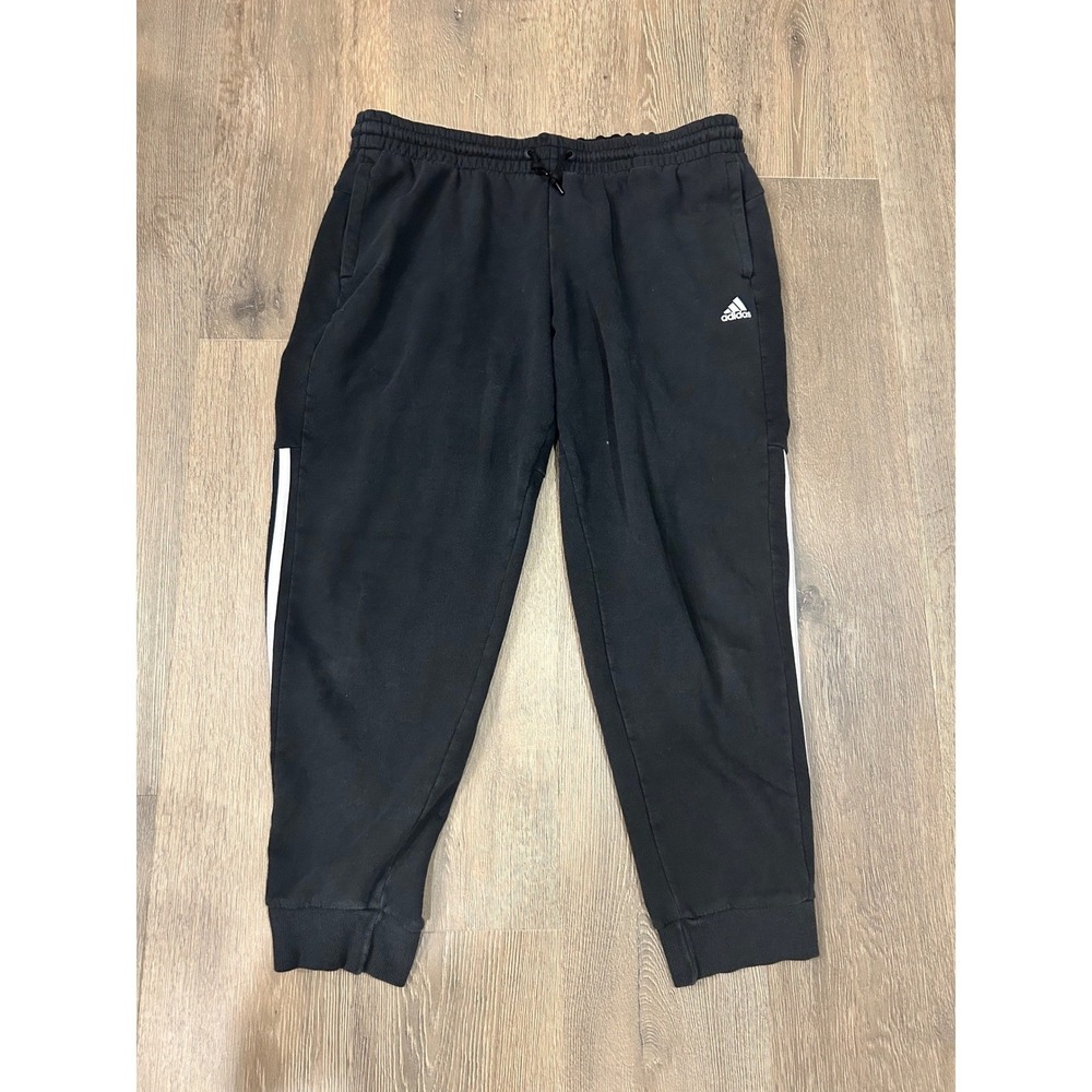 Adidas Mens Fleece Jogger Pants Black White Stripes XL Sweatpants Drawstring